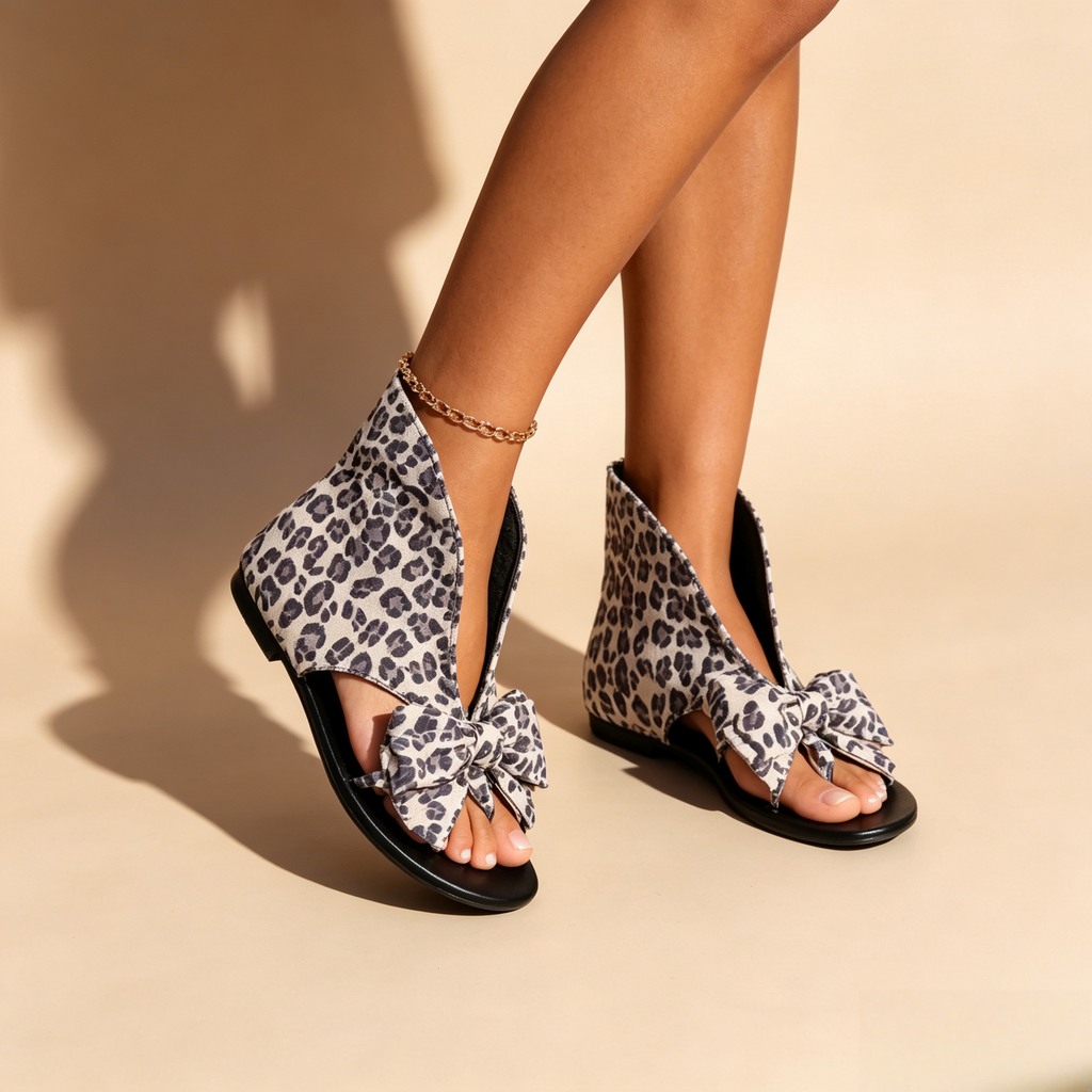 Women's Peep Toe Bow Mule Sandals – Flat Open-Back Flats with Big Bow Detail