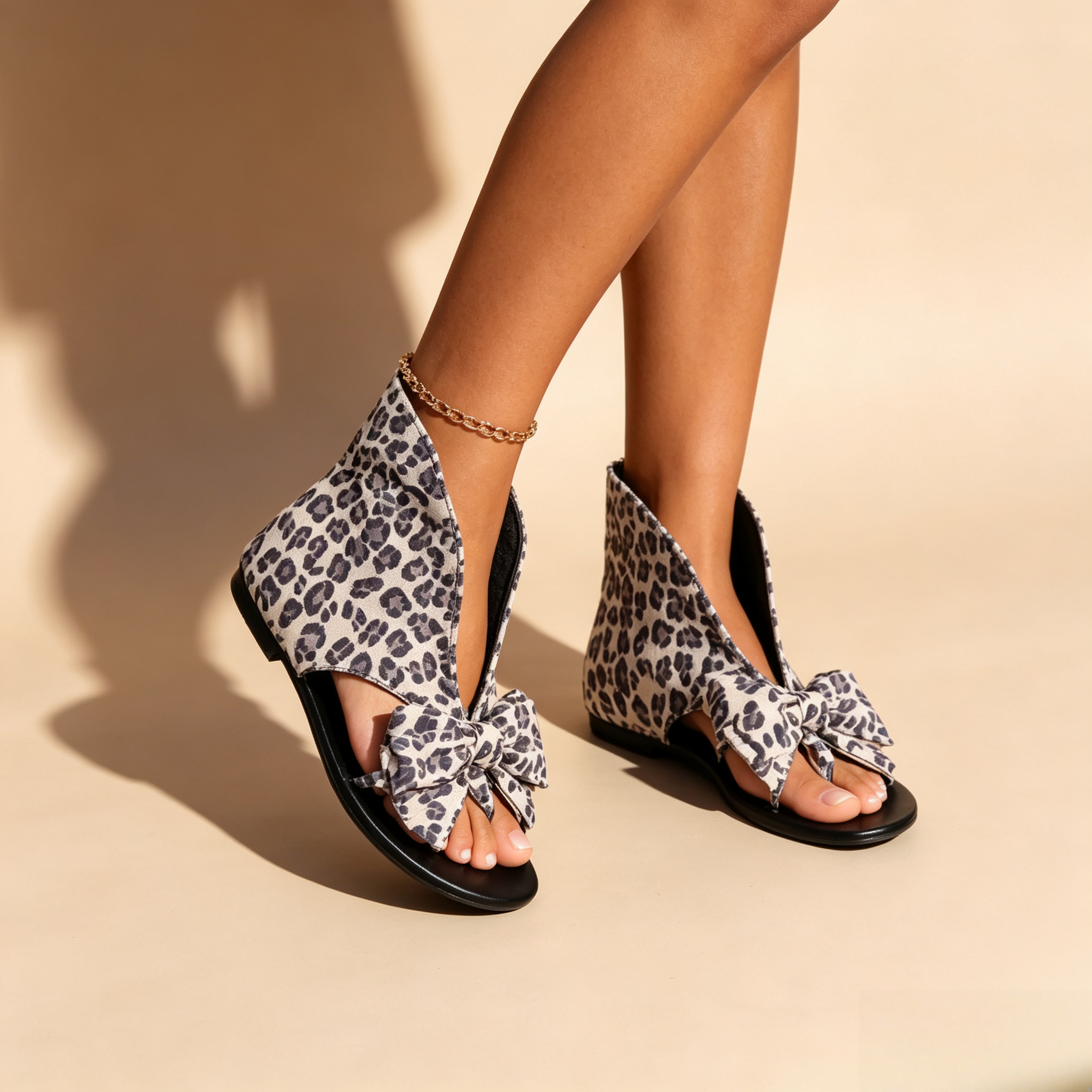 Women's Peep Toe Bow Mule Sandals – Flat Open-Back Flats with Big Bow Detail