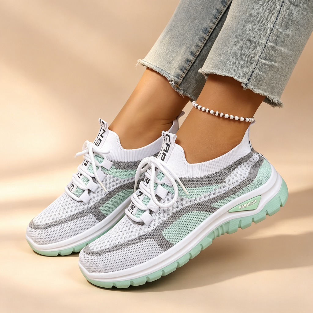 Women's Breathable Mesh Colorblock Sneakers – Lightweight Lace-Up Casual Sports Shoes