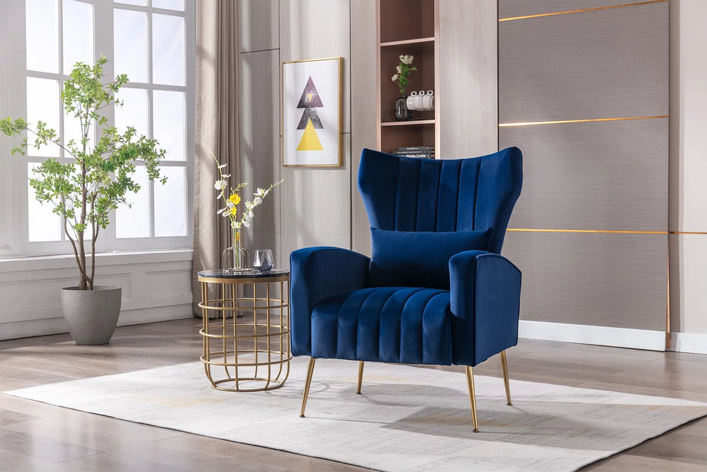 Navy Velvet Accent Chair with Metal Legs E66741