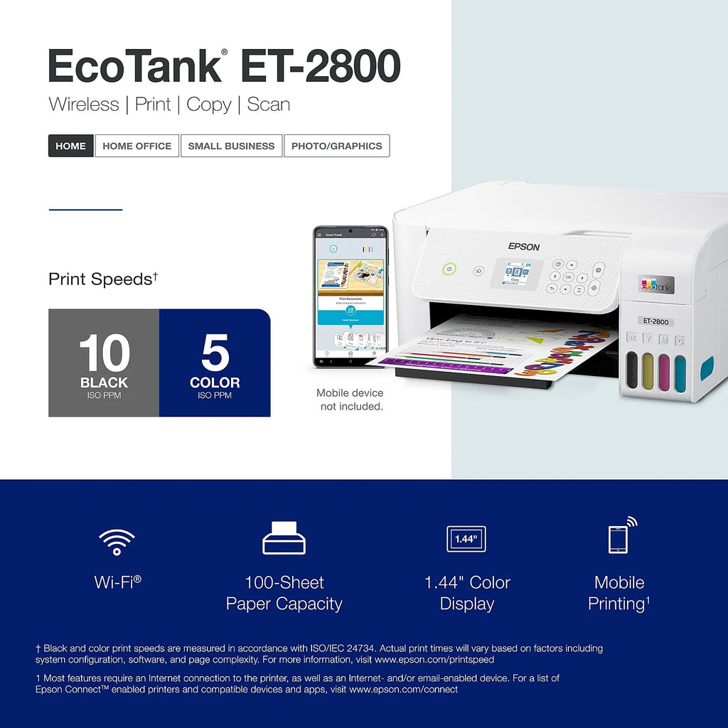 White Wireless All-in-One Supertank Printer with Scan and Copy B3749