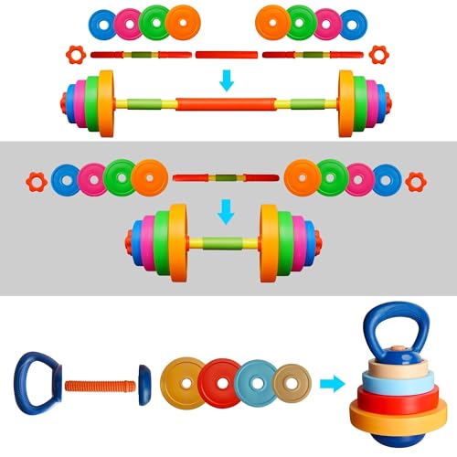 Adjustable Toddler Weight Set with Barbell Dumbbell Kettlebell L42028