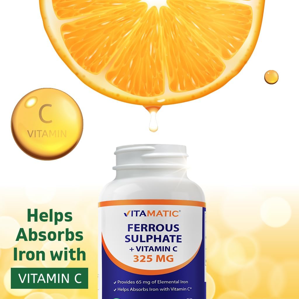 Ferrous Sulphate 325 mg + Vitamin C 100 mg 65 mg Elemental Iron Iron Supplement 250 Coated Tablets W951695