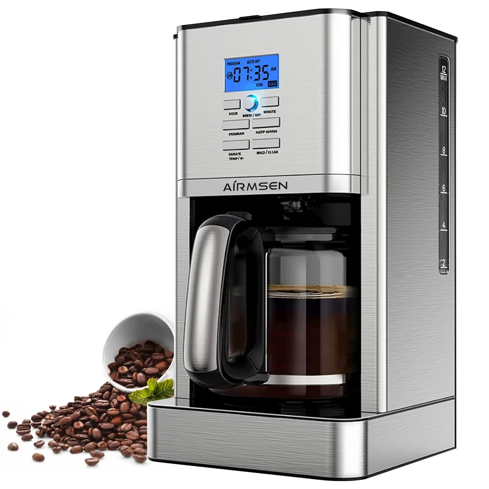 Stainless Steel 12 Cup Programmable Drip Coffee Maker Y230