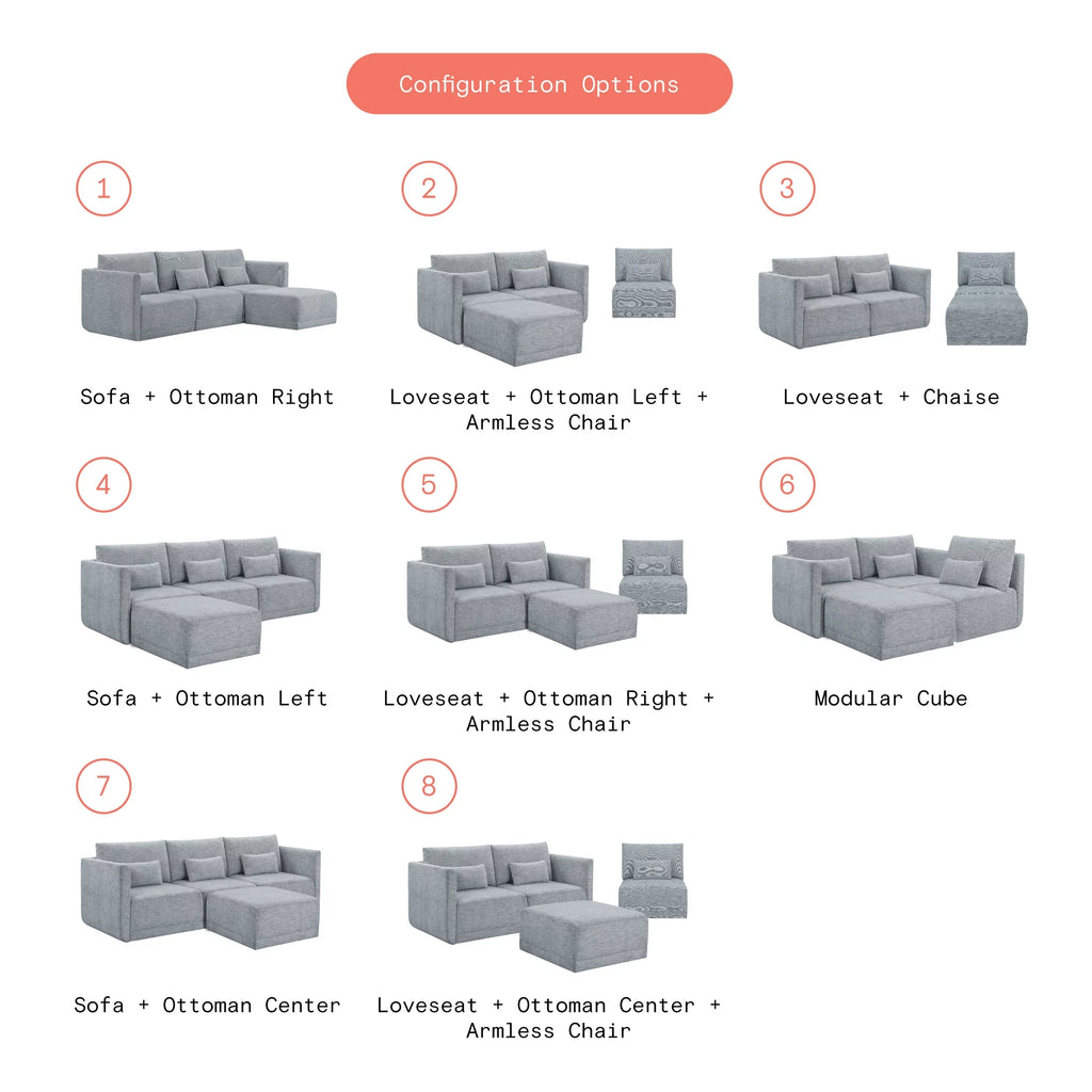 Gray Fabric Modular Sectional Sofa with Ottoman K258776