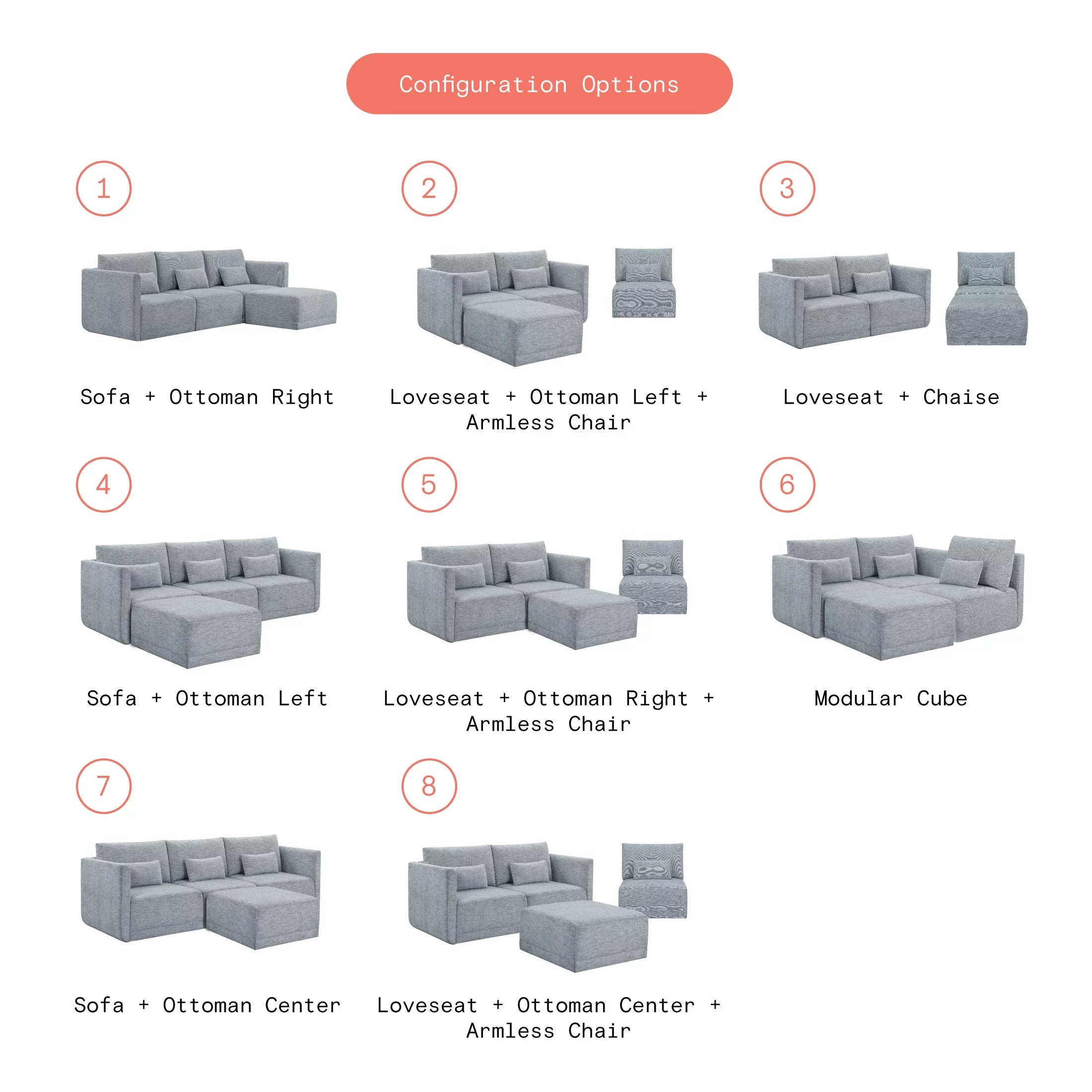 Gray Fabric Modular Sectional Sofa with Ottoman K258776