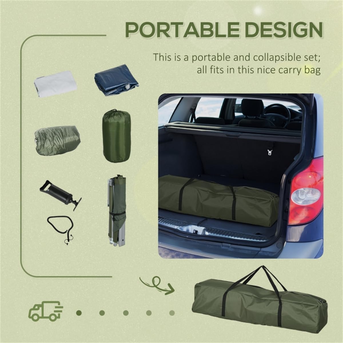 Fold Up Camping Bed Set with Air Cot, Sleeping Bag, Pump M36361