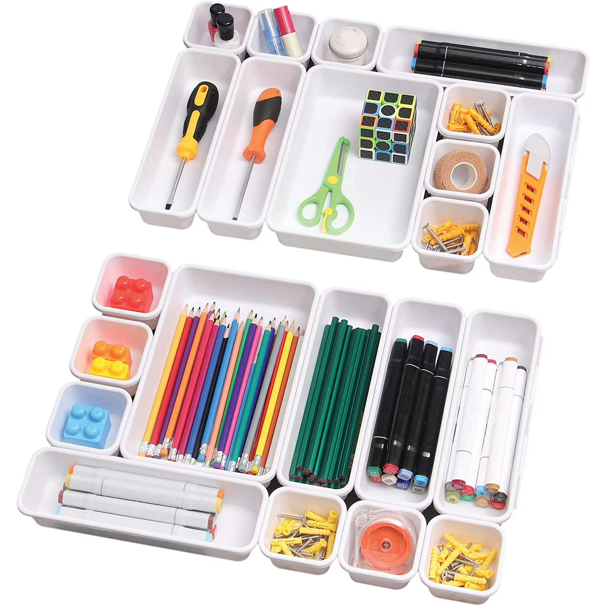 White Plastic Desk Drawer Organizer Set of 22 A6263