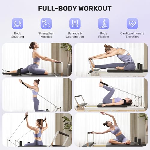 Foldable Pilates Reformer with Dual Resistance and Adjustable Height Pulleys Q13958