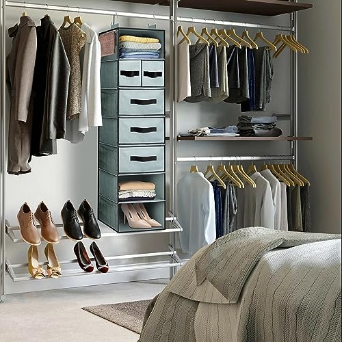 Gray 7-Shelves Hanging Closet Organizer with 5 Drawers and 8 Mesh Pockets M5460