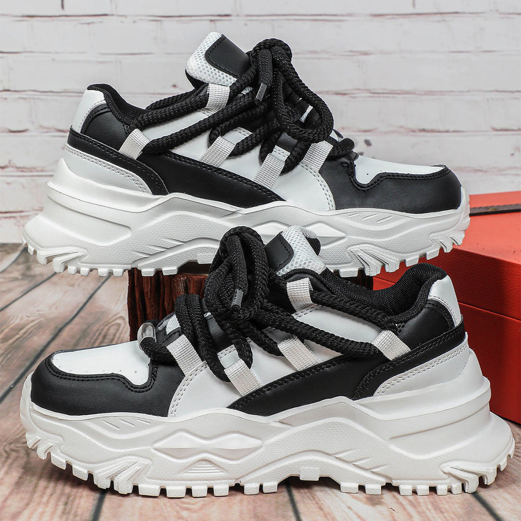 Women's Chunky Platform Colorblock Sneakers – Thick Sole Rope Lace Dad Shoes
