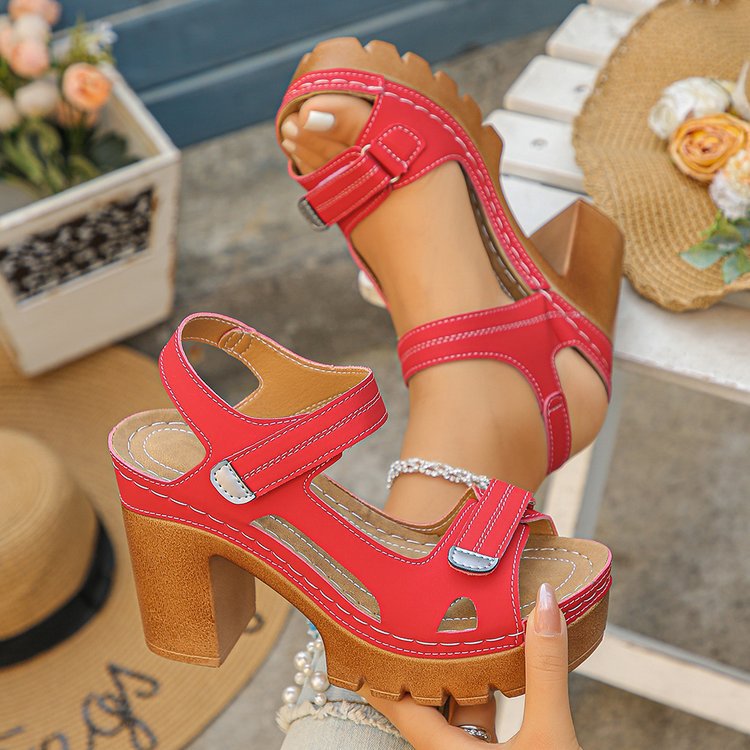 Women's Platform Chunky Heel Sandals – Open Toe Strappy Buckle Block Heel Mules