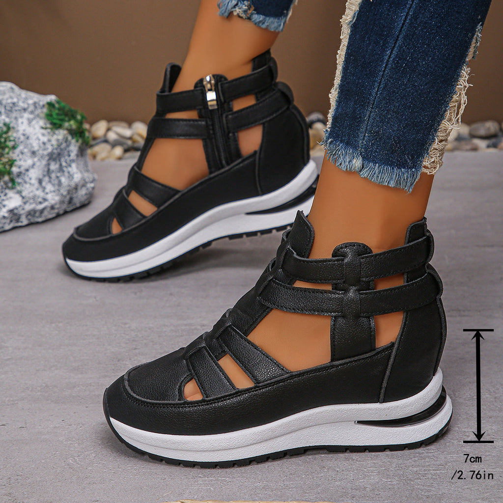 Women's Strappy Platform Wedge Sandals with Back Zipper