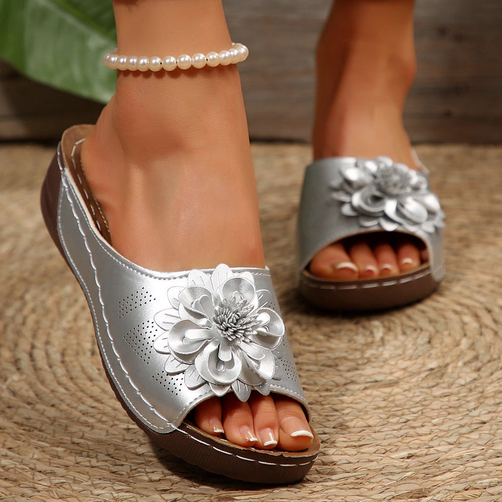 Women's Floral Peep Toe Wedge Sandals