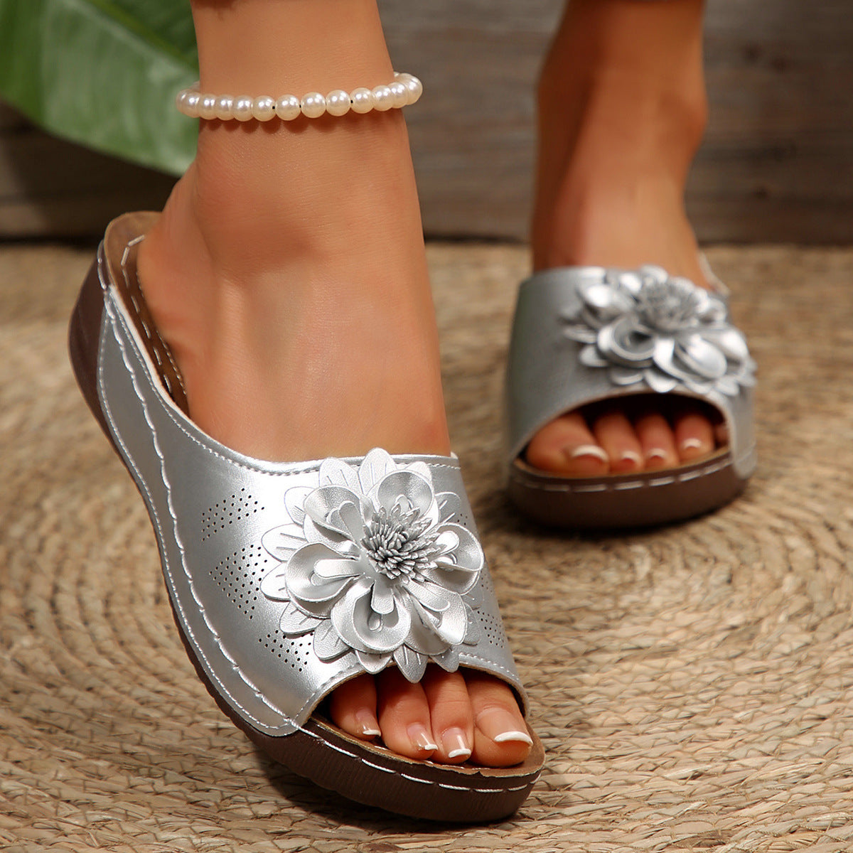 Women's Floral Peep Toe Wedge Sandals