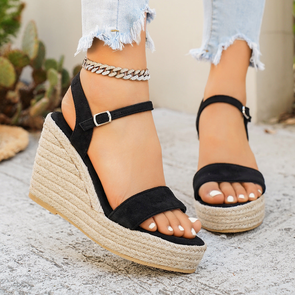 Women's Espadrille Wedge Platform Sandals with Ankle Tie Straps
