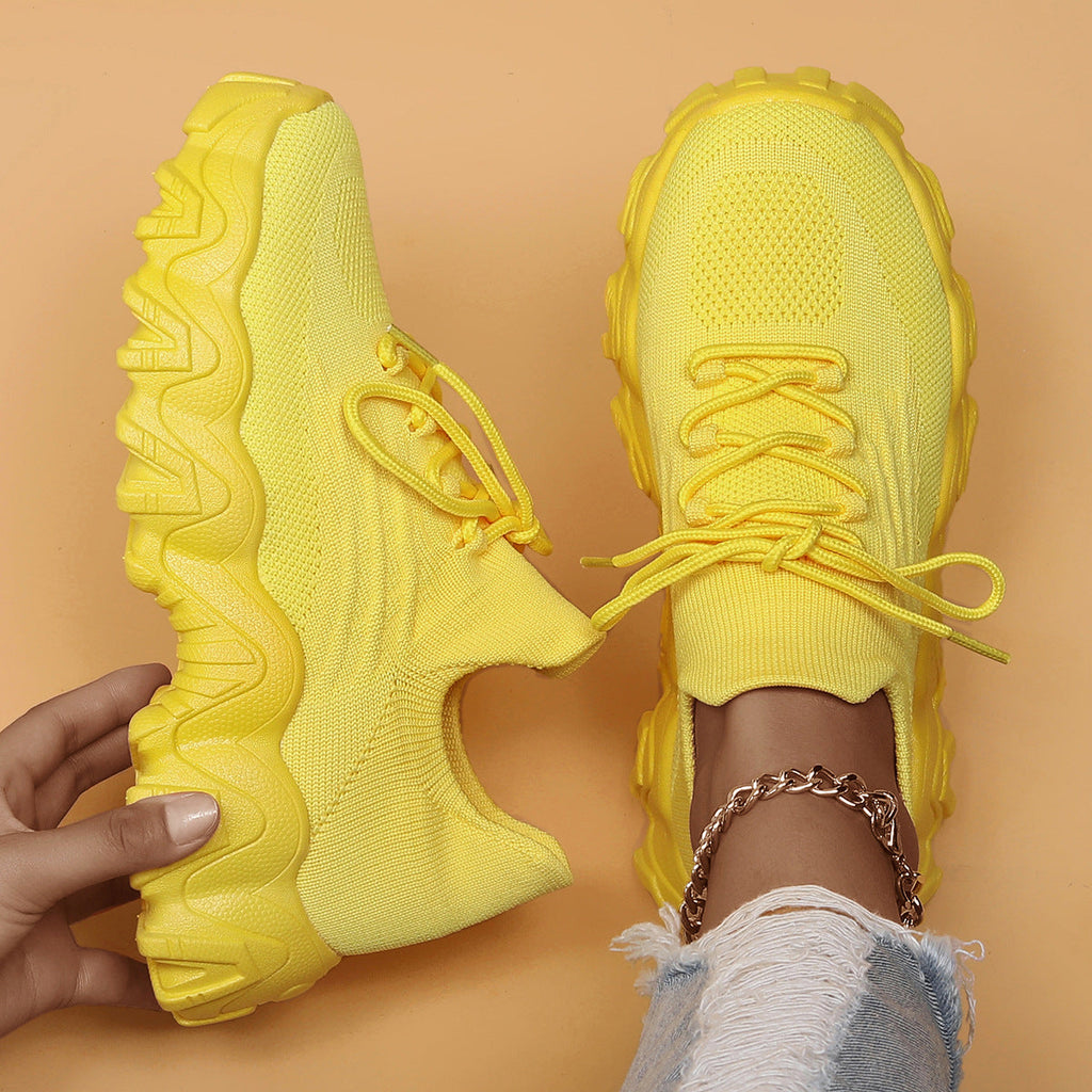 Chunky Knit Platform Sneakers - Thick Sole Casual Shoes