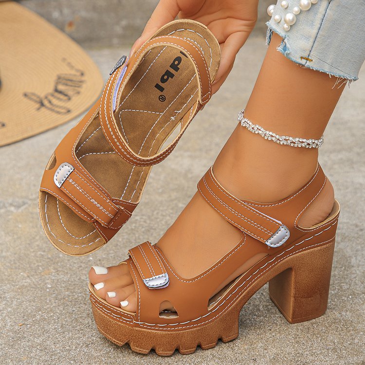 Women's Platform Chunky Heel Sandals – Open Toe Strappy Buckle Block Heel Mules