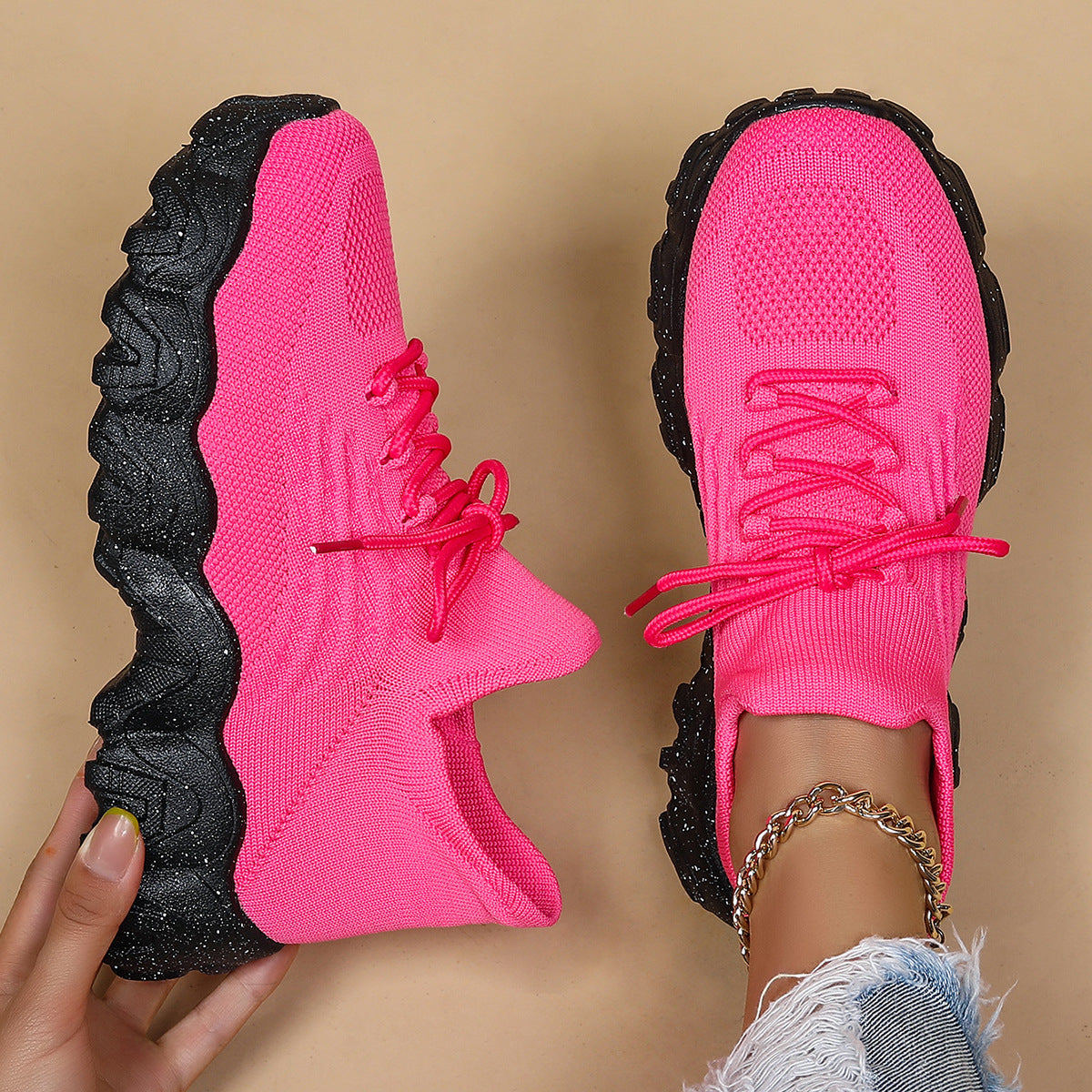 Chunky Knit Platform Sneakers - Thick Sole Casual Shoes