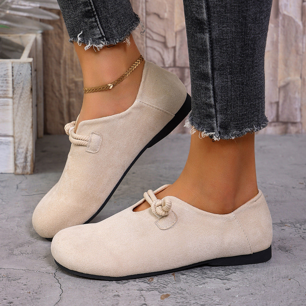Women's Knot Strap Suede Mary Jane Flats – Comfortable Casual Low Heel Shoes