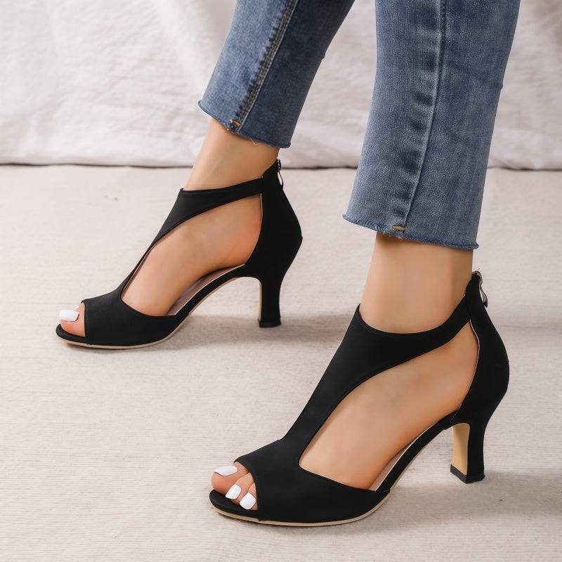 Women's Peep Toe Cut-Out Ankle Strap Kitten Heel Sandals