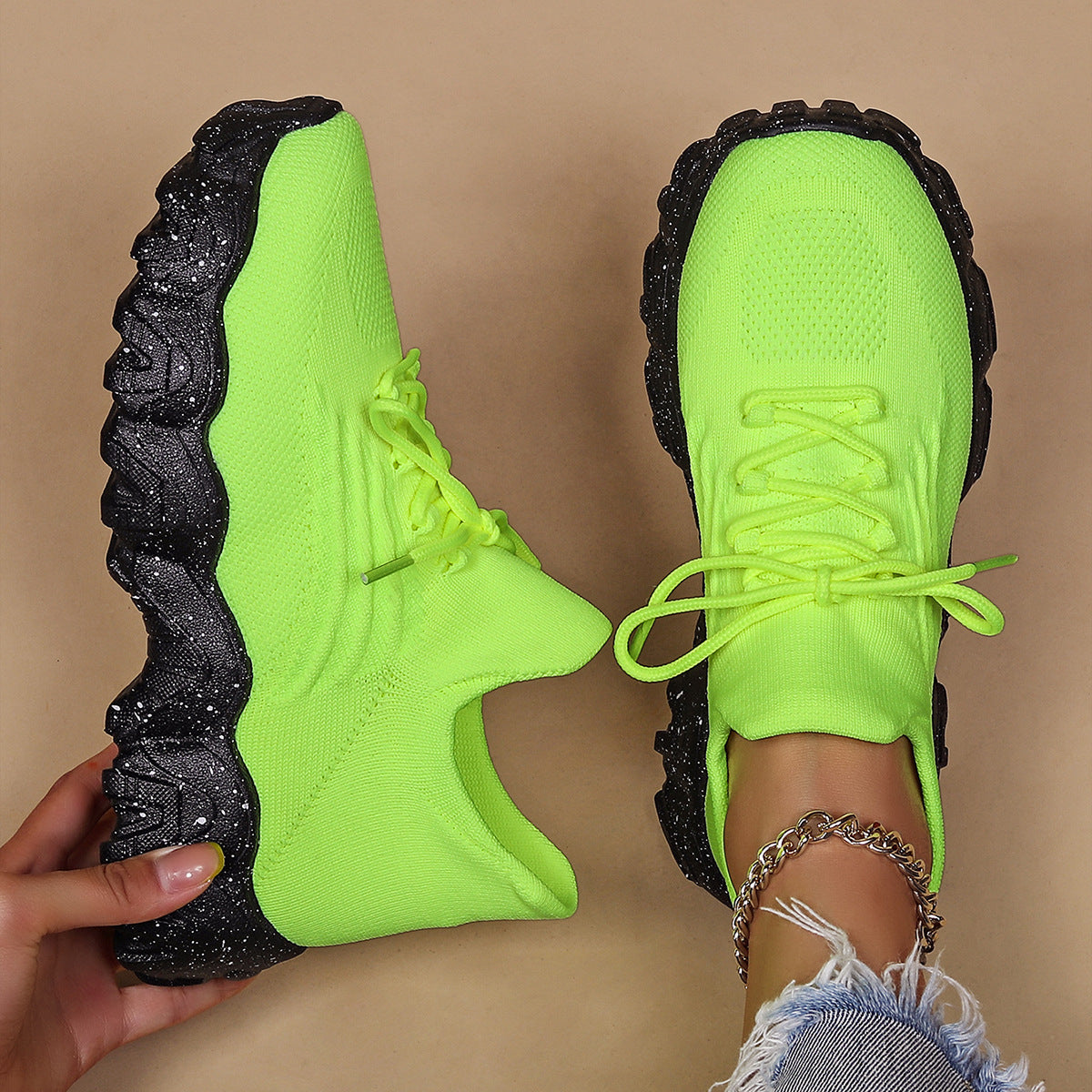 Chunky Knit Platform Sneakers - Thick Sole Casual Shoes