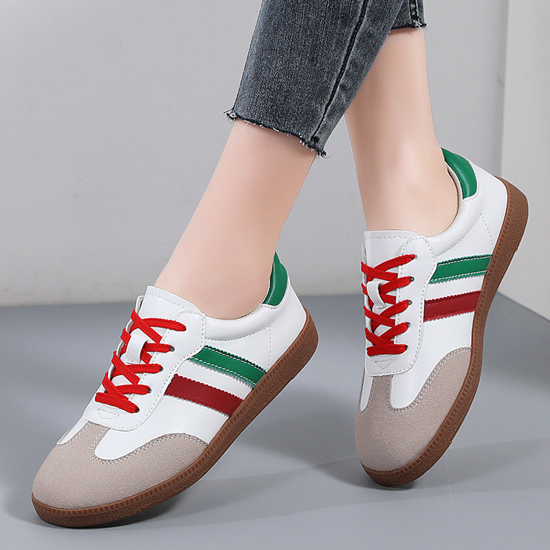 Retro Striped Casual Sneakers for Women – Classic Suede & Leather Low-Top Shoes