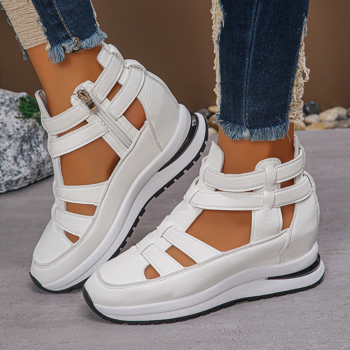 Women's Strappy Platform Wedge Sandals with Back Zipper