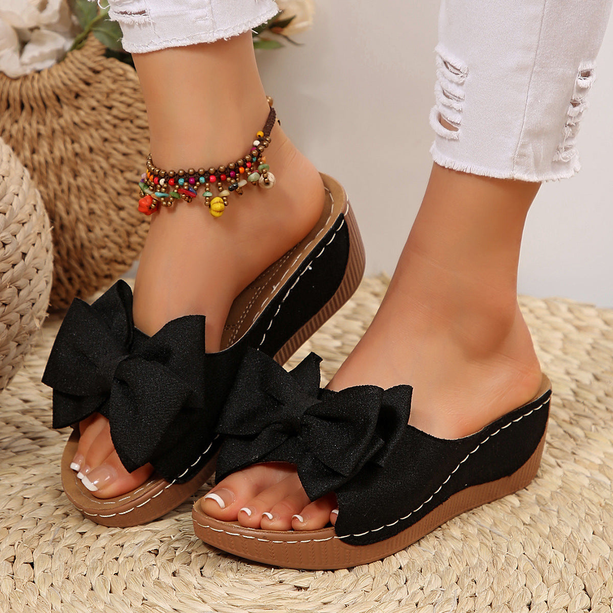 Women's Big Bow Wedge Platform Sandals