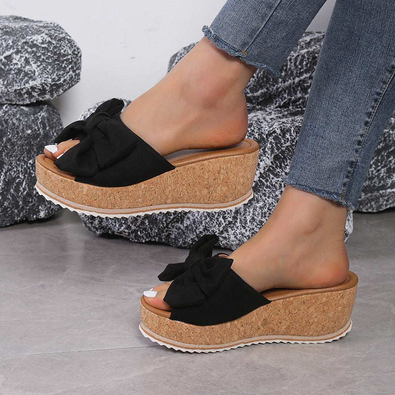 Bow Platform Wedge Sandals for Women