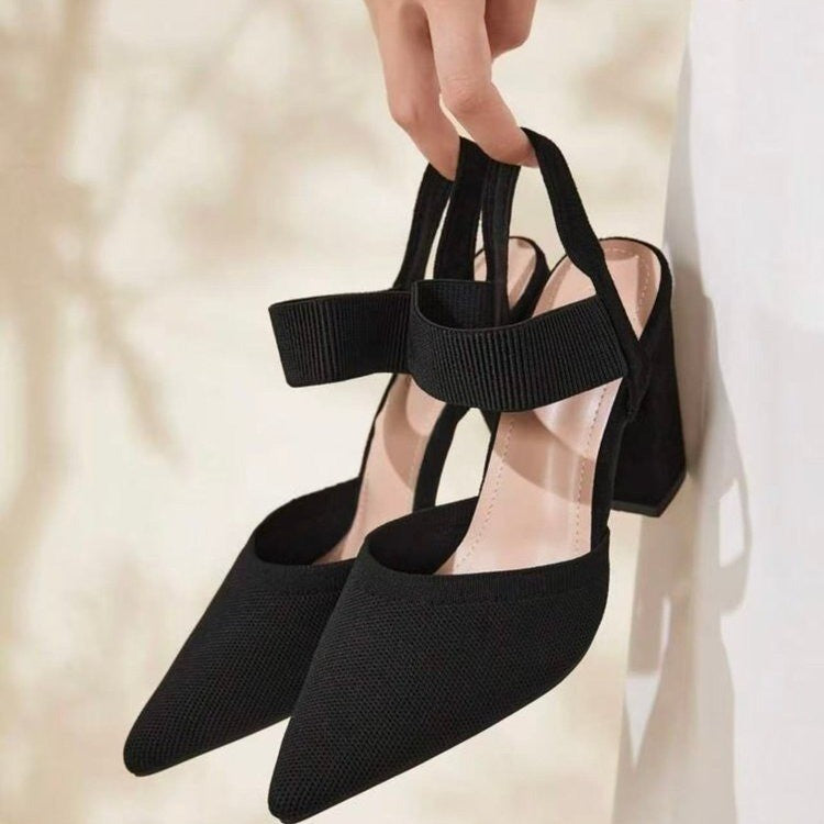 Women's 6-8cm Block Heel Slingback Pumps – Pointed Toe Elastic Strap Chunky Heels