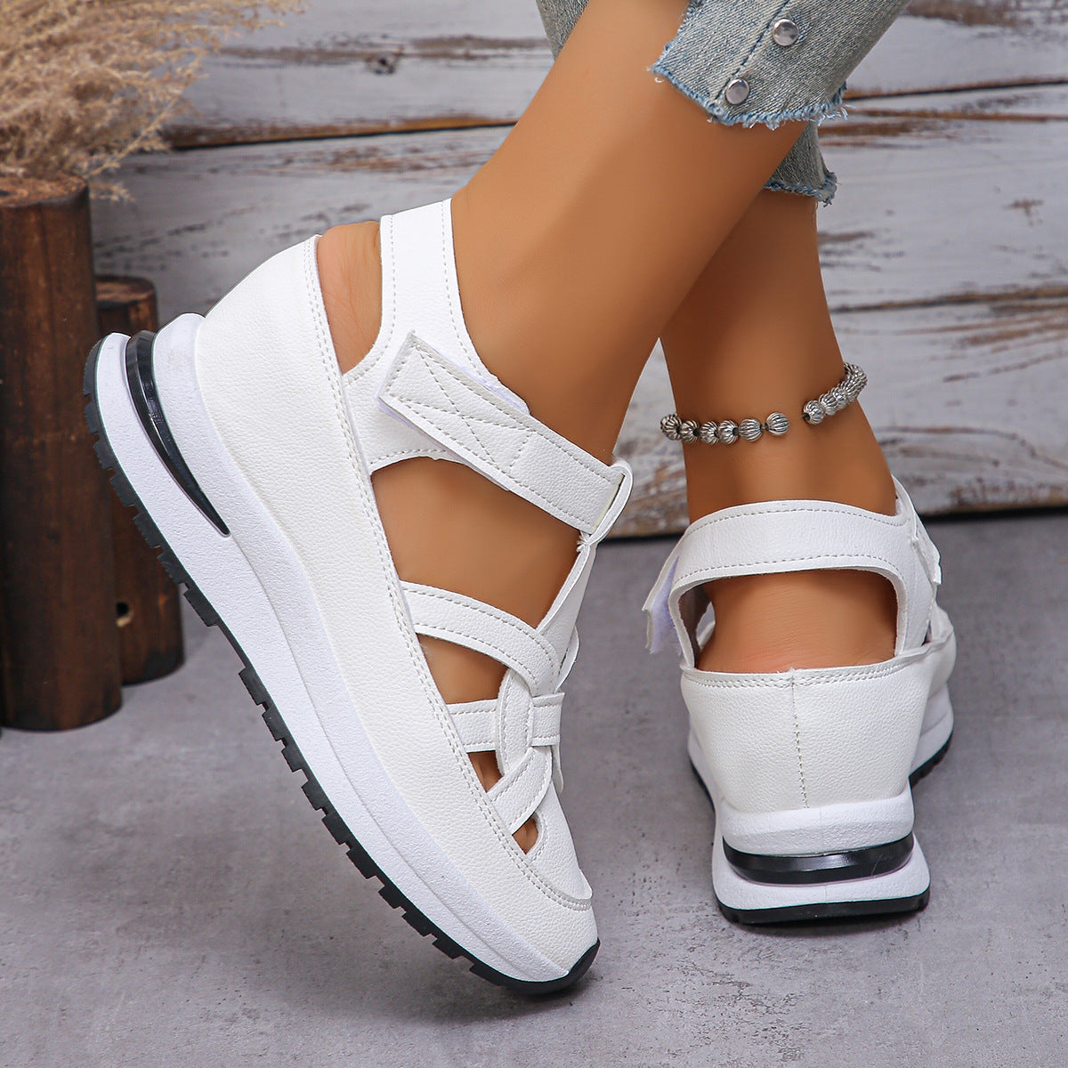Women's Platform Wedge Sandals - Comfortable Braided Strap Velcro Sporty Sandals