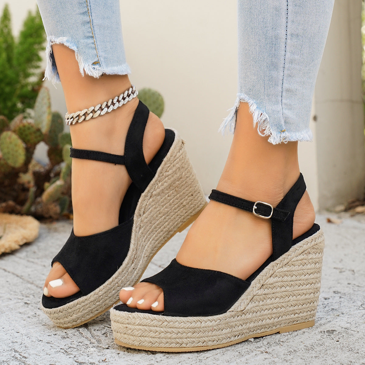 Women's Espadrille Wedge Platform Sandals with Ankle Tie Straps