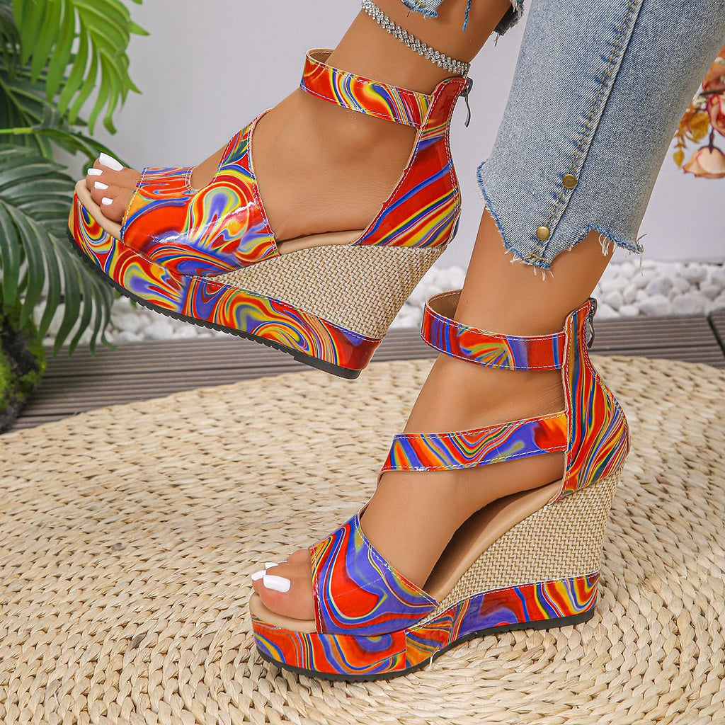 Colorful Platform Wedge Sandals with Ankle Strap