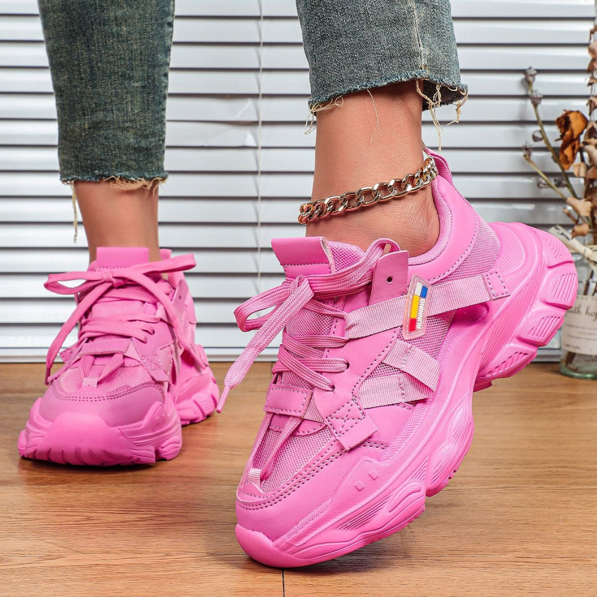 Women's Chunky Platform Colorful Lace-Up Sneakers