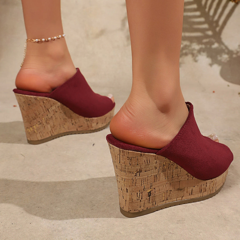Platform Cork Wedge Mules with Open Toe