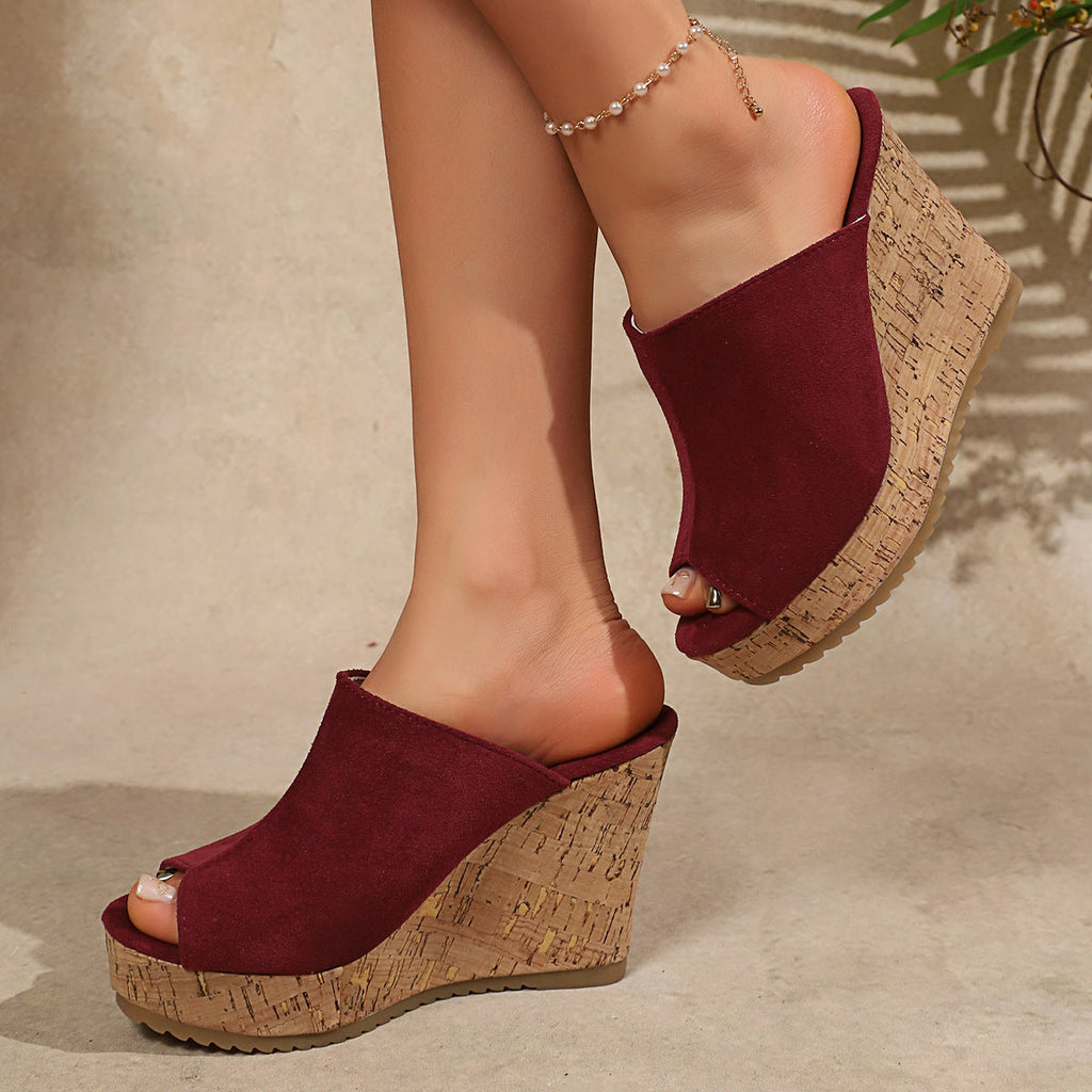 Platform Cork Wedge Mules with Open Toe