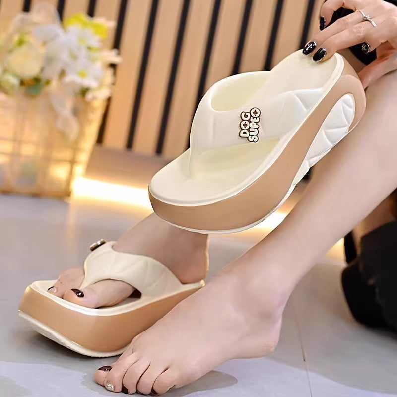 7CM Platform Wedge Flip Flops Women - Quilted Thick Sole Summer Beach Slippers