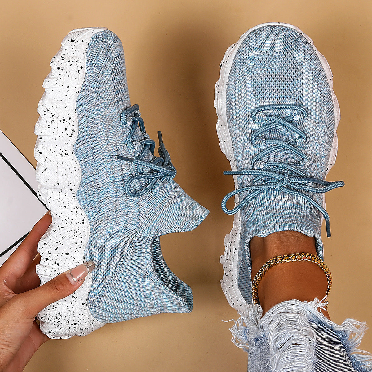 Chunky Knit Platform Sneakers - Thick Sole Casual Shoes