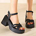 Women's Chunky Platform Block Heel Sandals – Crisscross Strappy Ankle Buckle Heels