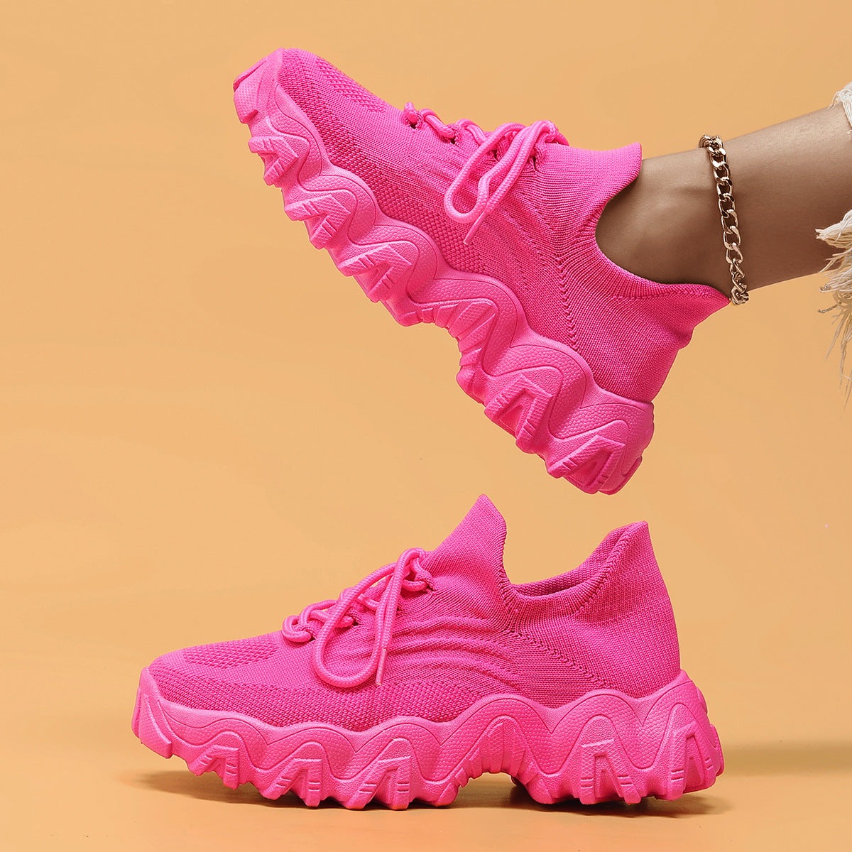 Chunky Knit Platform Sneakers - Thick Sole Casual Shoes