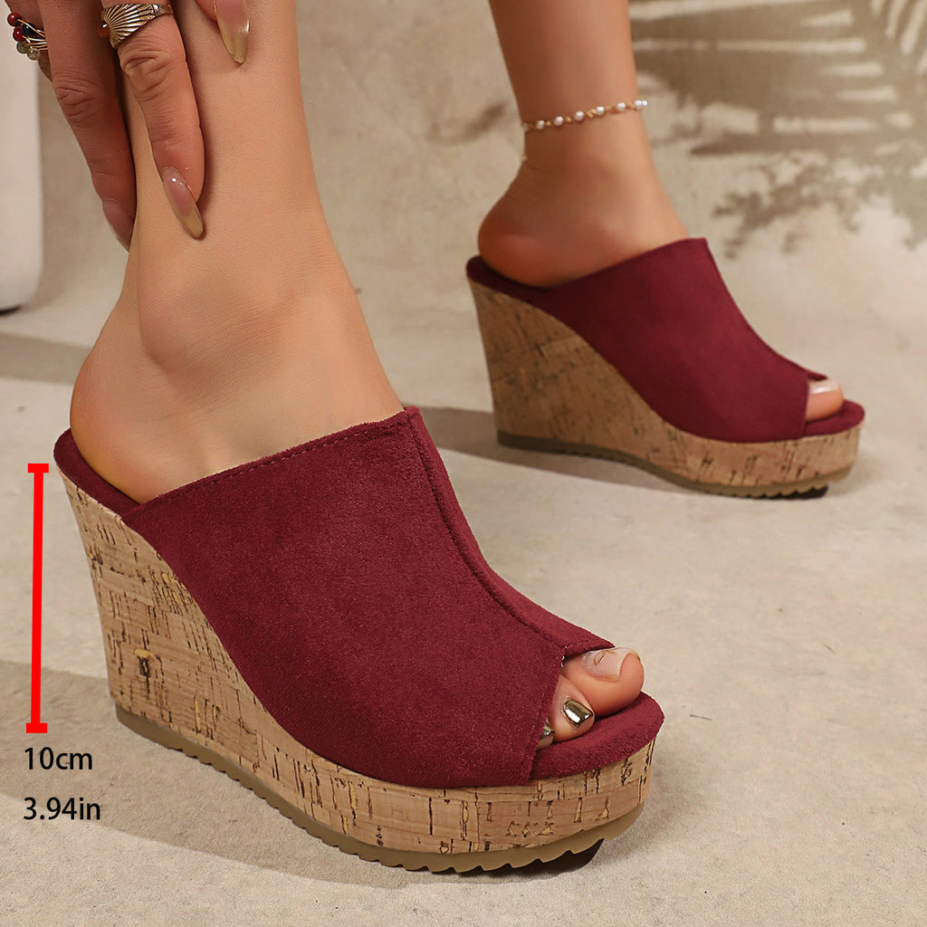 Platform Cork Wedge Mules with Open Toe