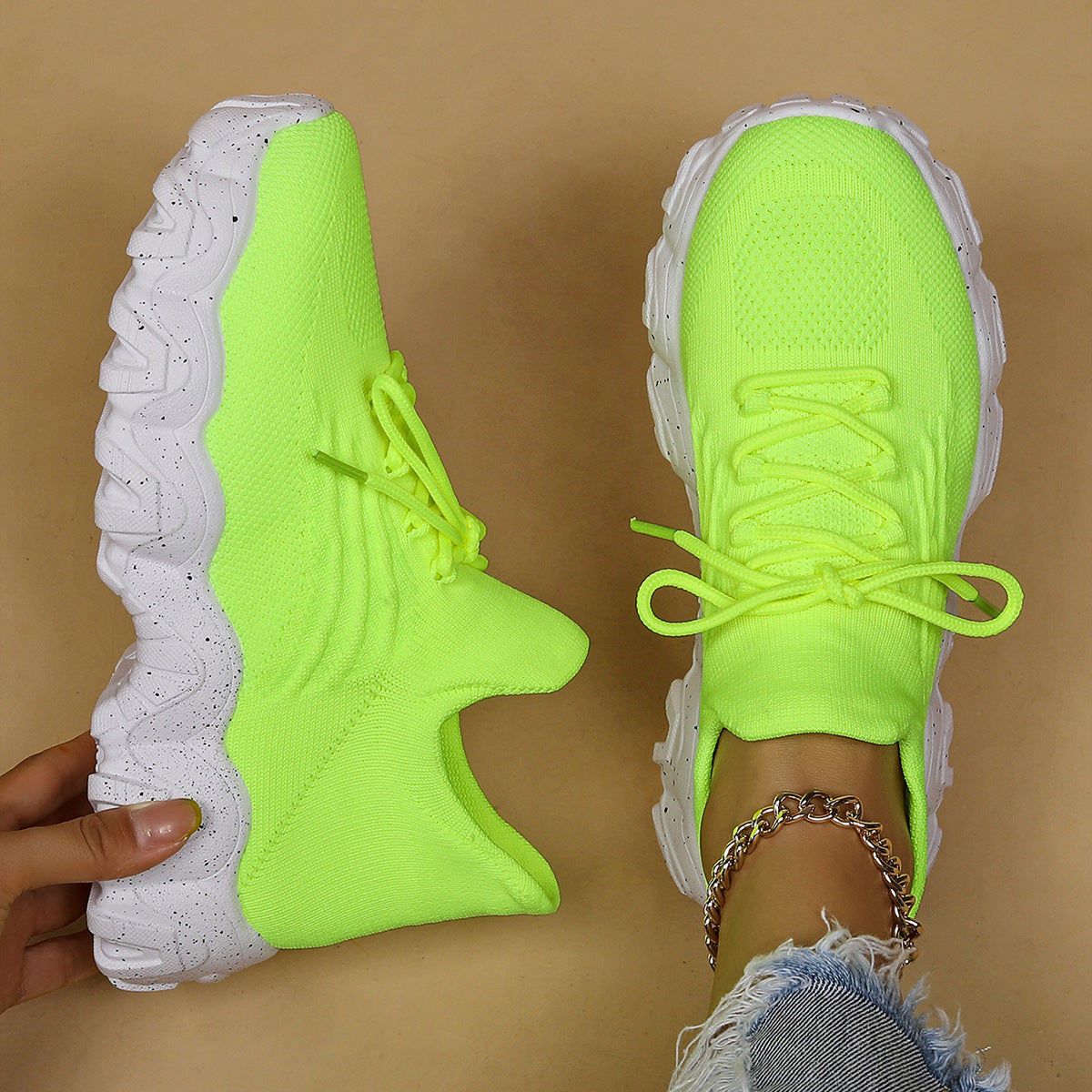 Chunky Knit Platform Sneakers - Thick Sole Casual Shoes