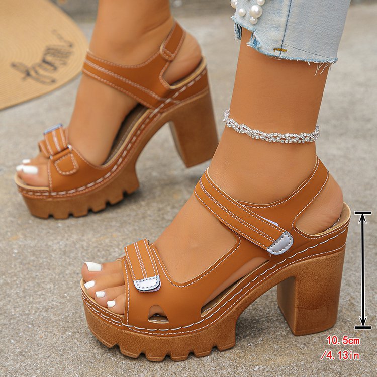 Women's Platform Chunky Heel Sandals – Open Toe Strappy Buckle Block Heel Mules