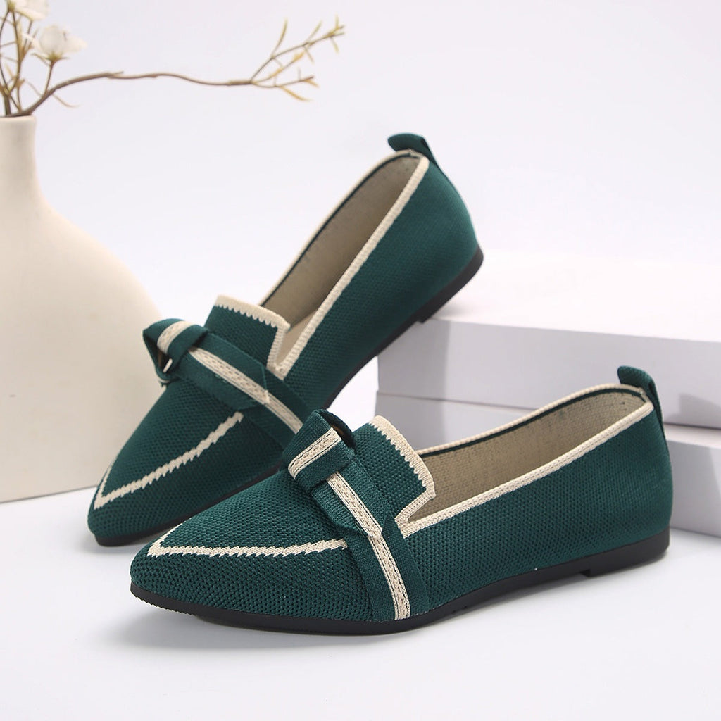 Women's Pointed Toe Knit Bow Loafers - Breathable Mesh Slip-On Flats