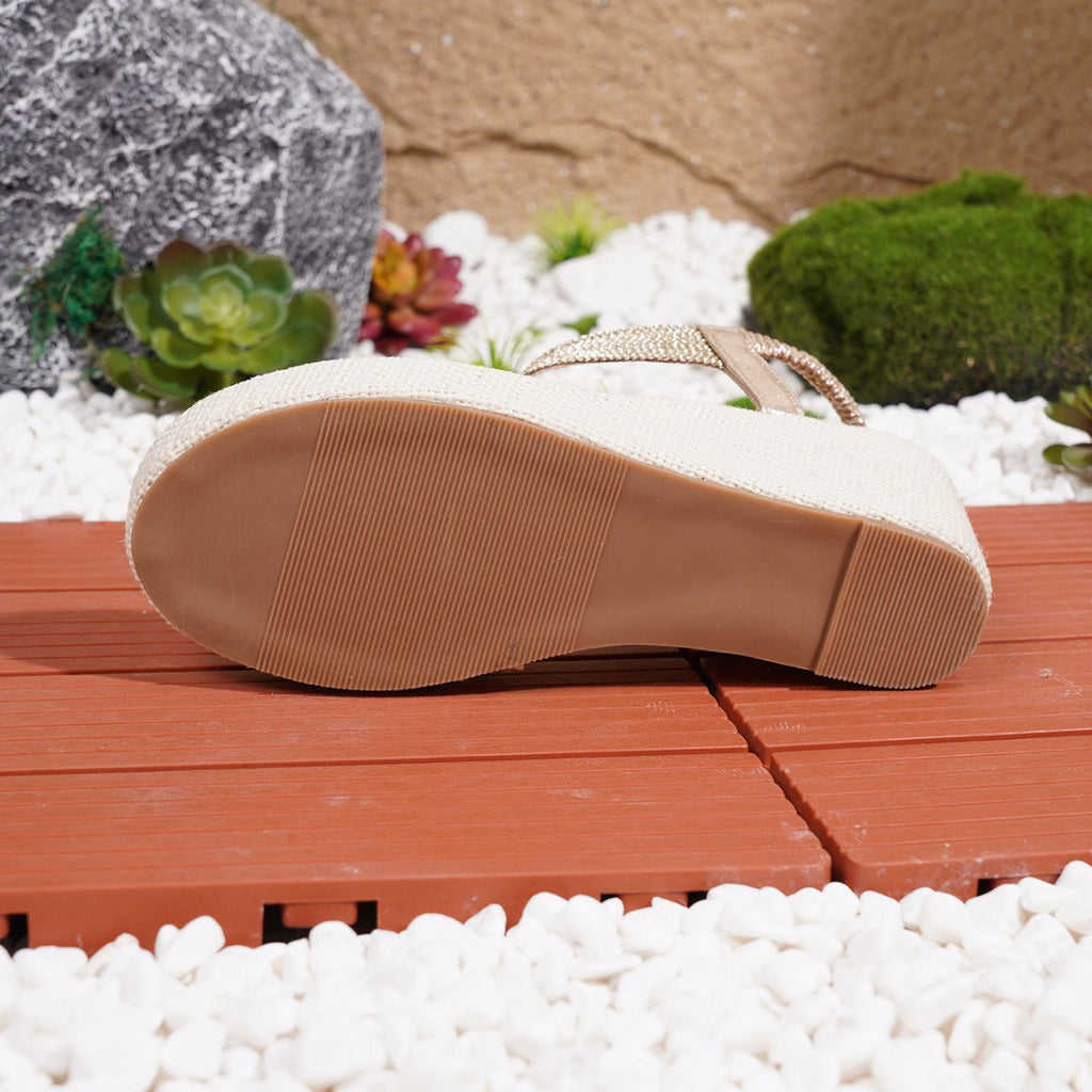 Rhinestone Wedge Flip Flop Sandals with Ankle Strap