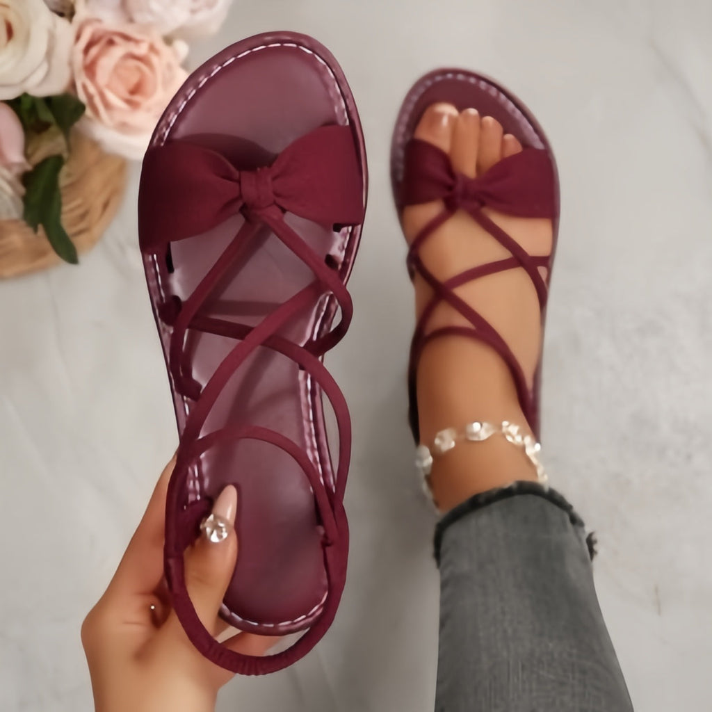 Women's Crisscross Strappy Bow Flat Sandals – Elegant Summer Gladiator Style