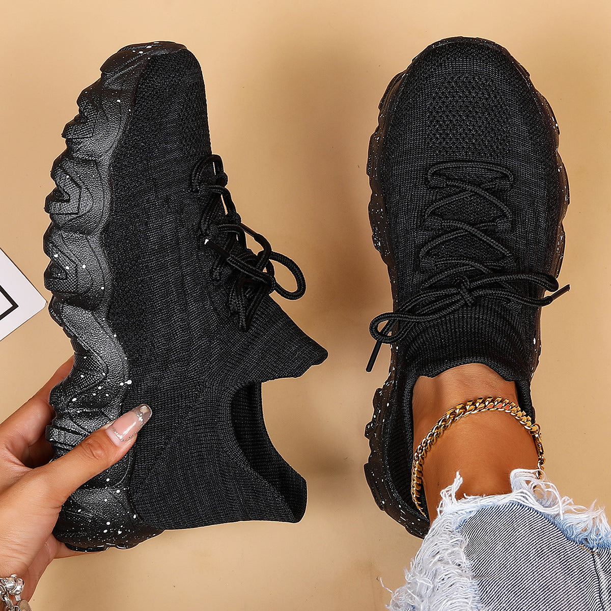 Chunky Knit Platform Sneakers - Thick Sole Casual Shoes