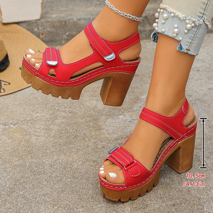Women's Platform Chunky Heel Sandals – Open Toe Strappy Buckle Block Heel Mules