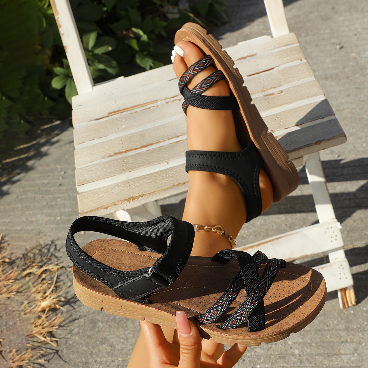 Women's Chunky Platform Strappy Sandals – Comfortable Woven Fabric Open Toe Summer Shoes